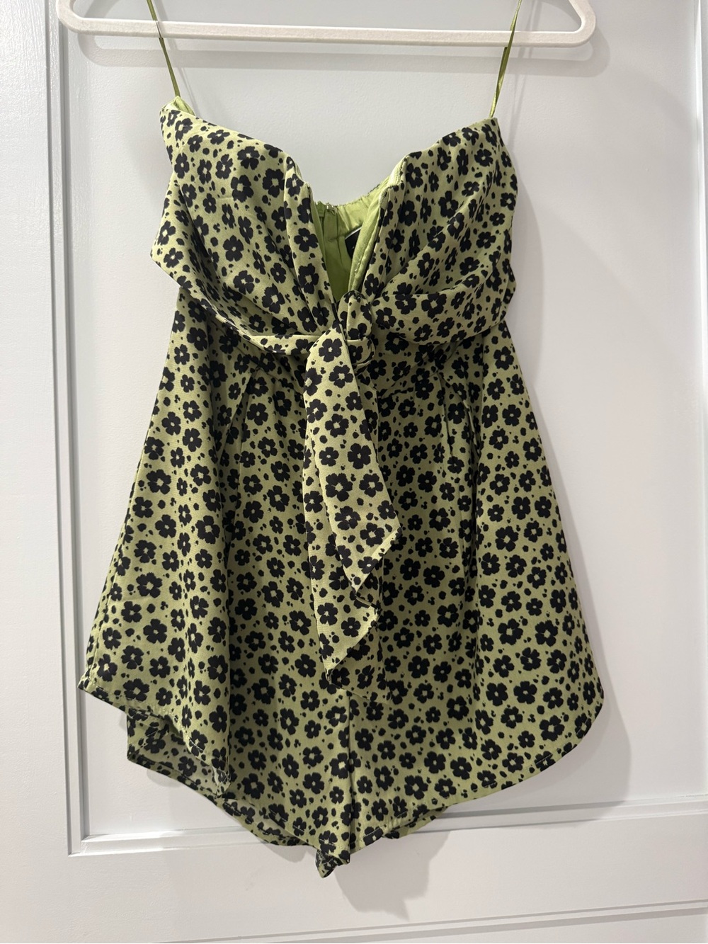 Green Floral Tie-Front Romper
